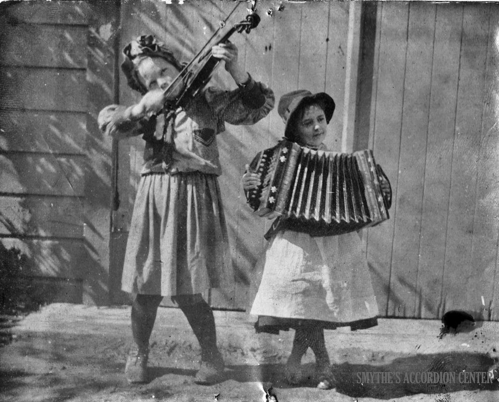 Vintage accordion children playing